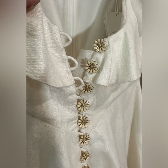 NWT Zimmermann Cream Linen Daisy Mini Dress Ruffle Long Sleeve AU 0P (US 2P) - Picture 8 of 16